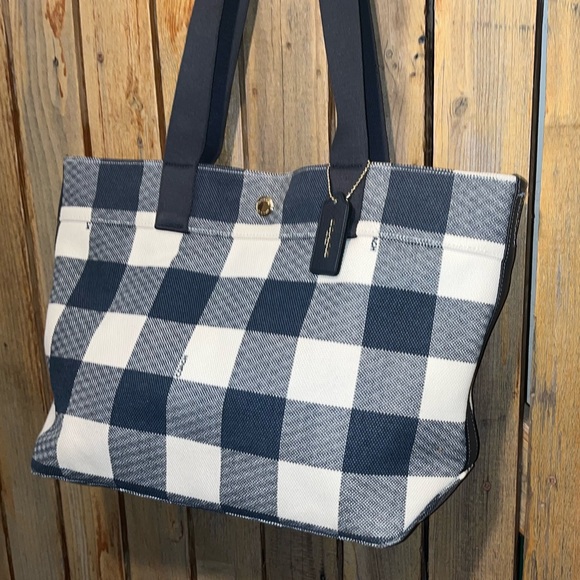 Coach Canvas Blue and White Tote - Picture 3 of 8